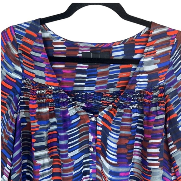 Dolce Vita Multicolor Brush Stroke Print Silk Blouse - Picture 2 of 11